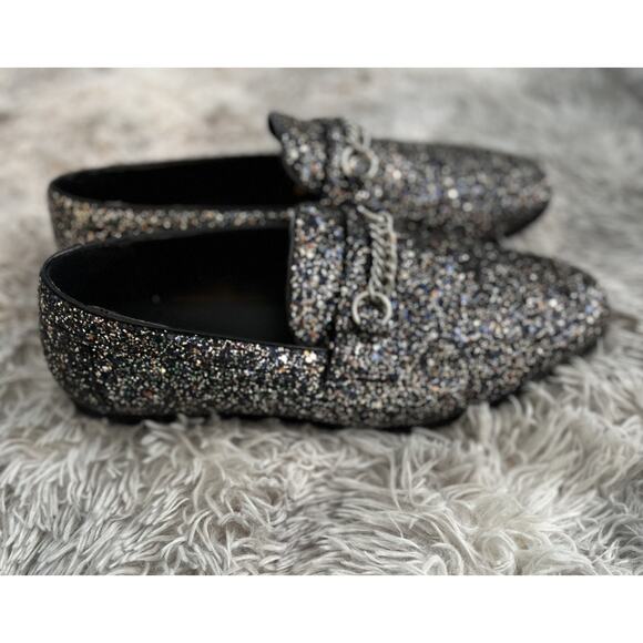 ASOS Design Men’s Loafers Black In Silver Glitter Size 10W Sparkle Shoes 43W - Picture 3 of 9